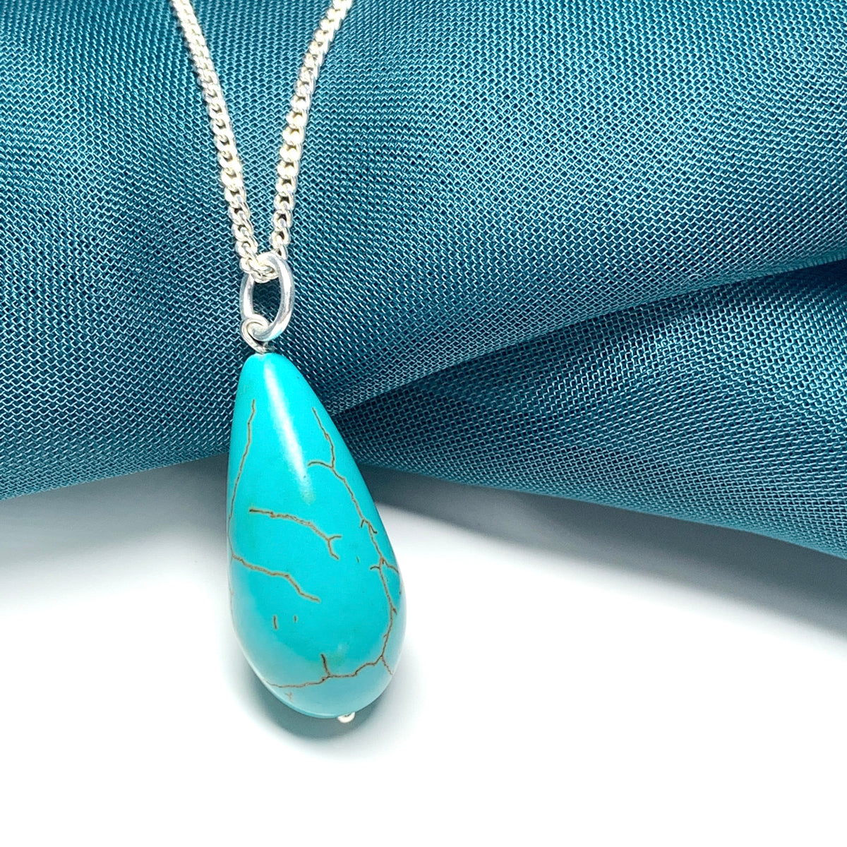 Large Turquoise Peardrop Sterling Silver Necklace