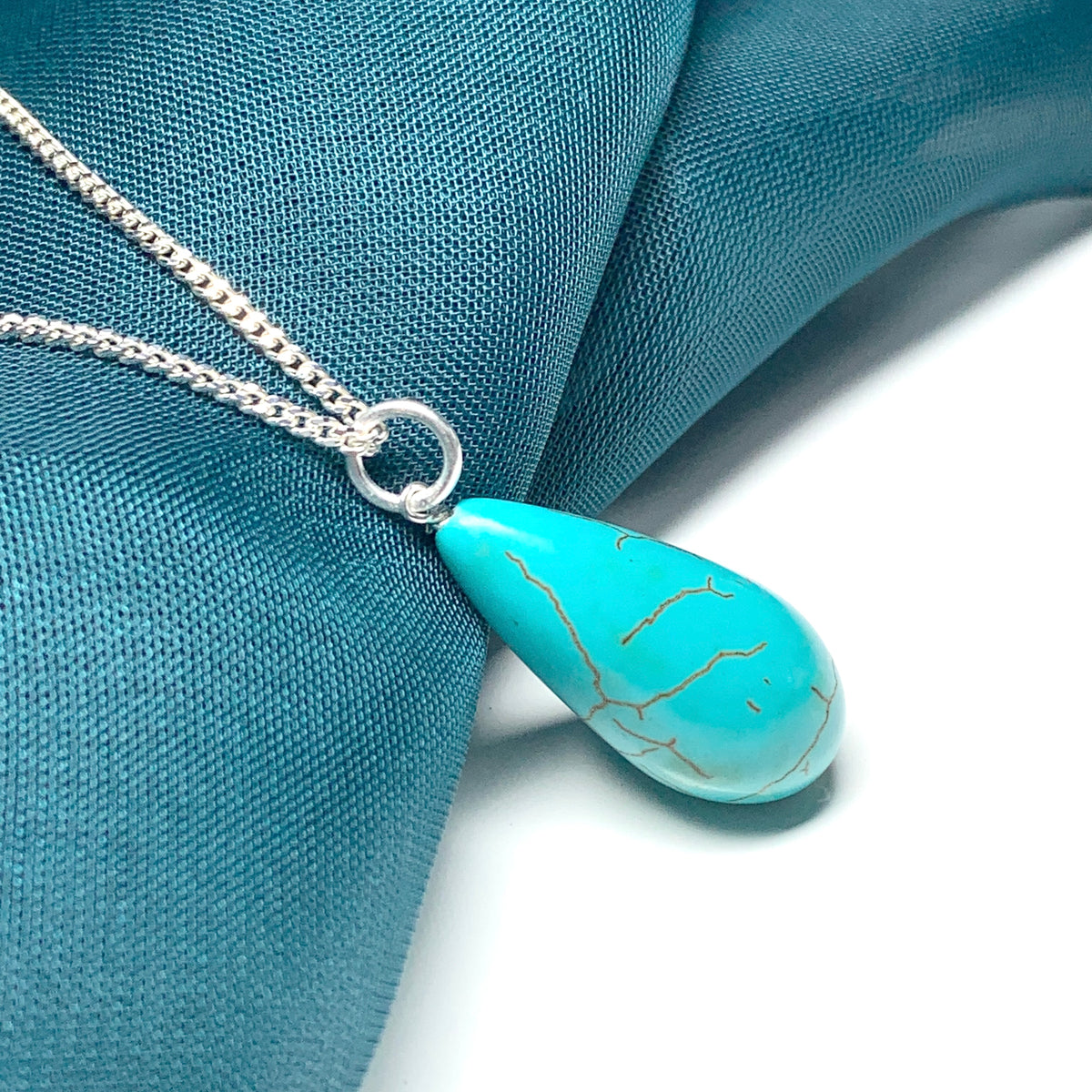 Large Turquoise Peardrop Sterling Silver Necklace
