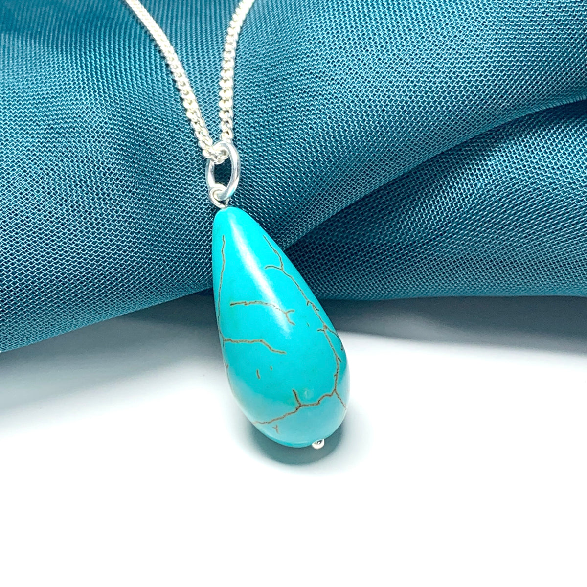 Large Turquoise Peardrop Sterling Silver Necklace