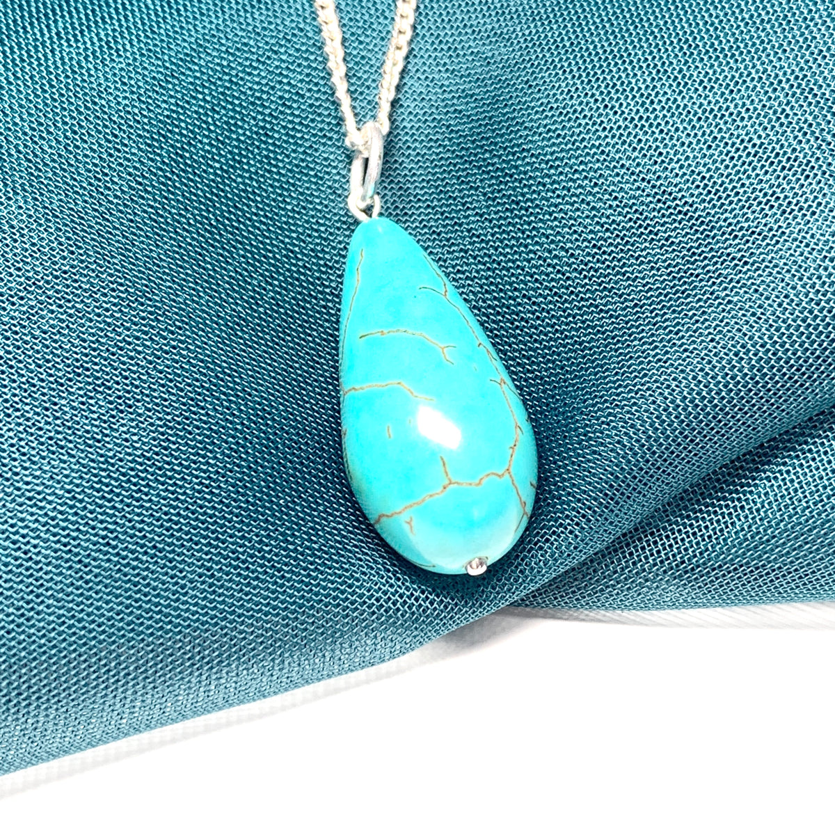 Large Turquoise Peardrop Sterling Silver Necklace