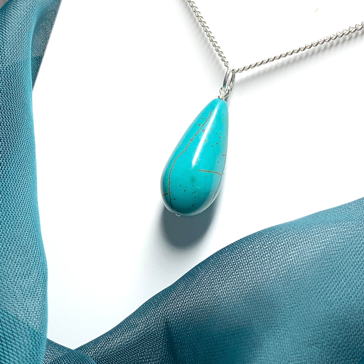 Large Turquoise Tear Drop Sterling Silver Necklace