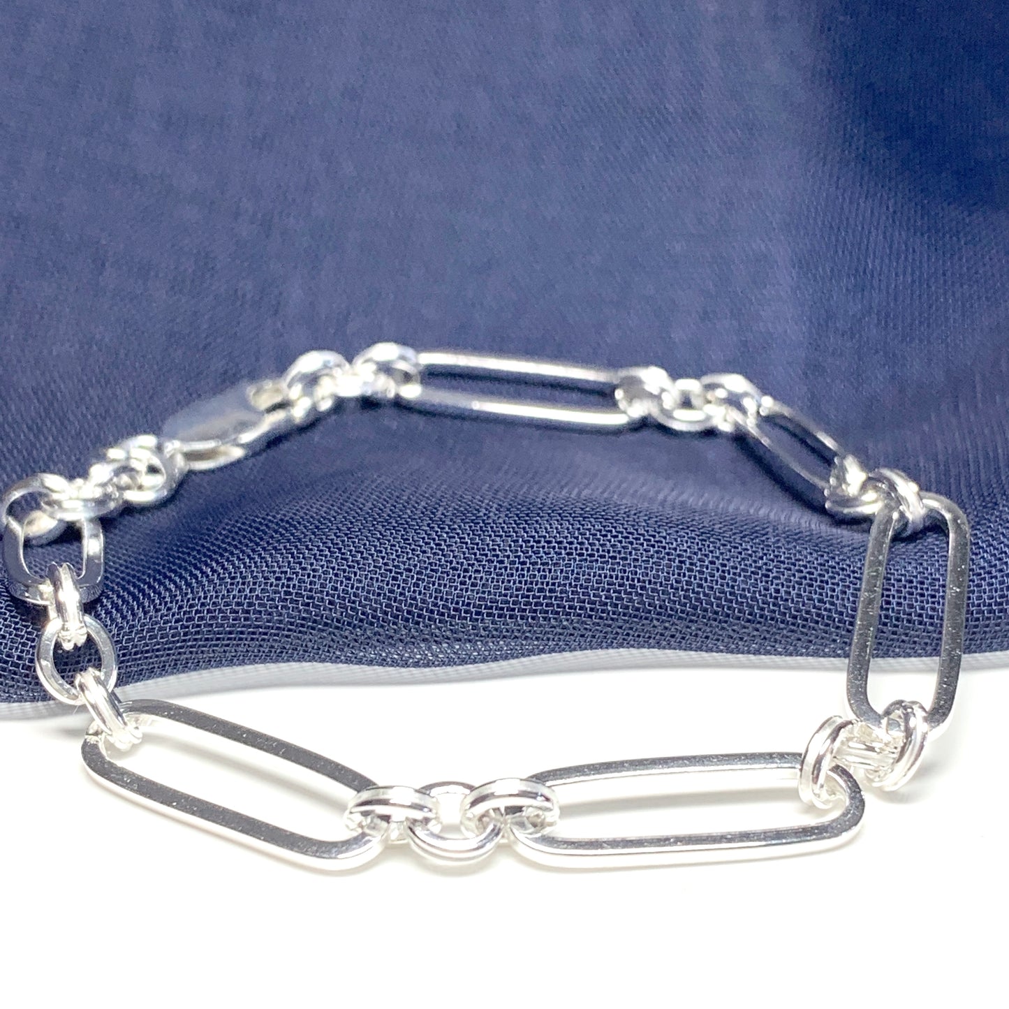 Long link ladies polished sterling silver bracelet