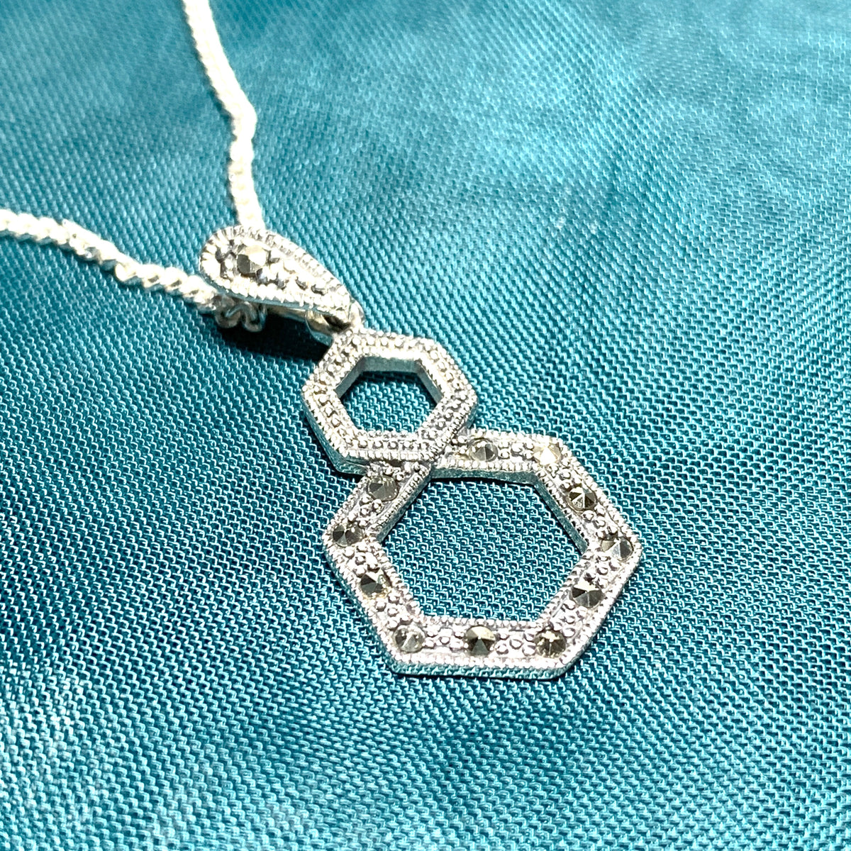Marcasite Necklace Double Hexagon Sterling Silver