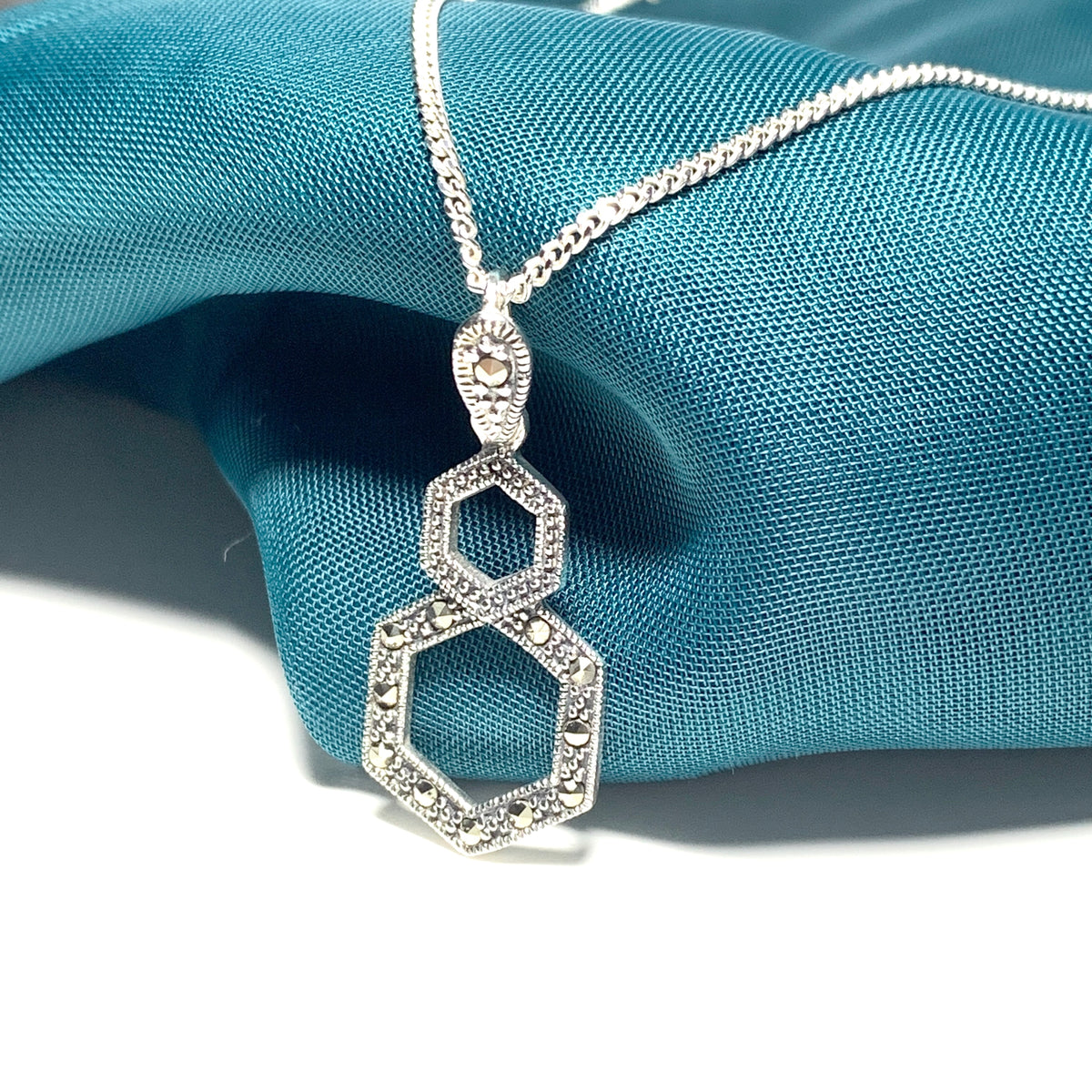 Marcasite Necklace Double Hexagon Sterling Silver