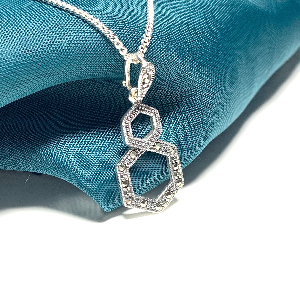 Marcasite Necklace Double Hexagon Sterling Silver