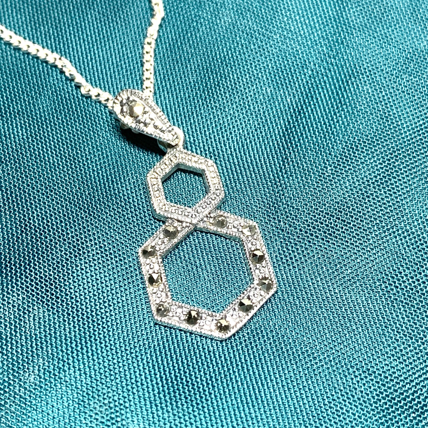 Marcasite Necklace Double Hexagon Sterling Silver