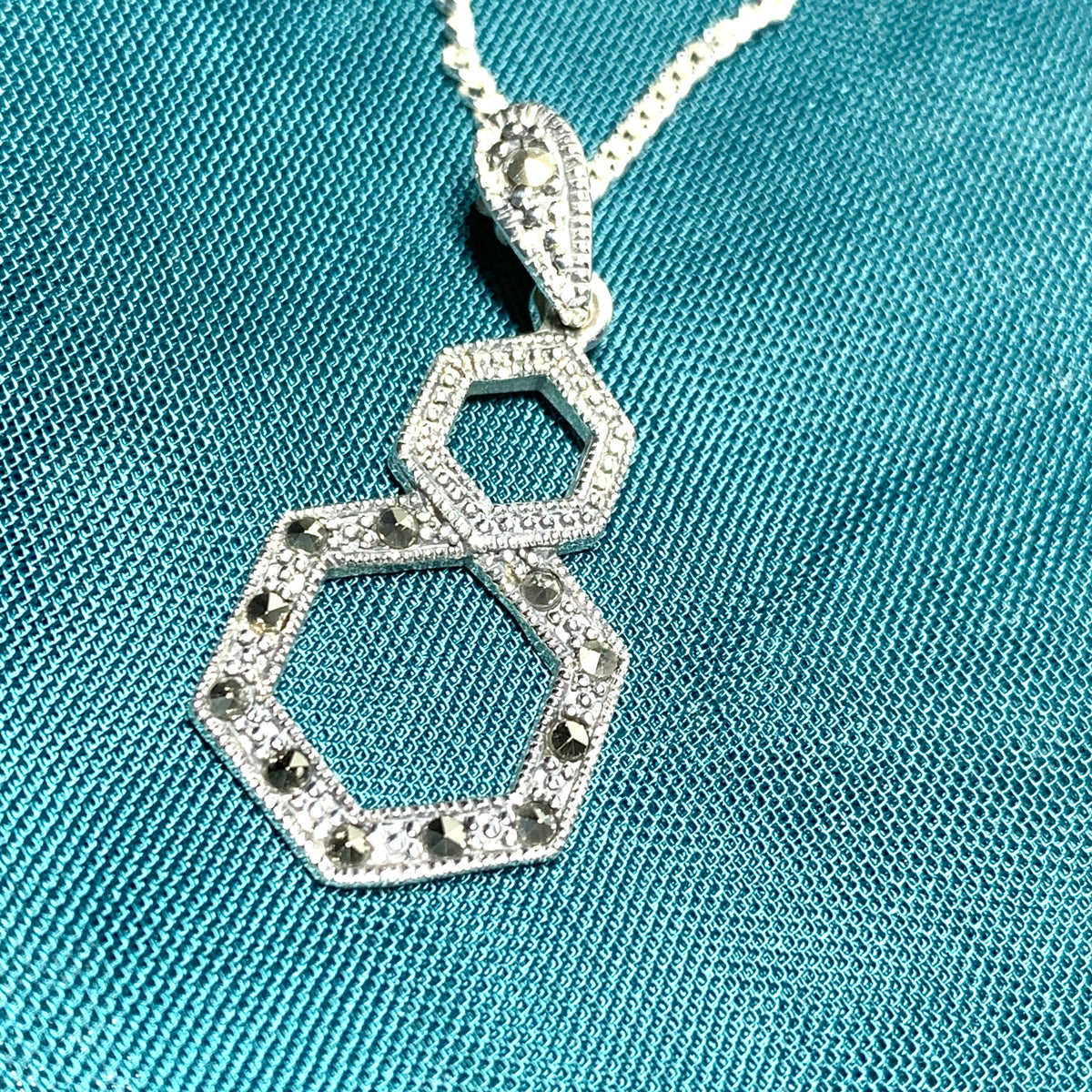 Marcasite Necklace Double Hexagon Sterling Silver