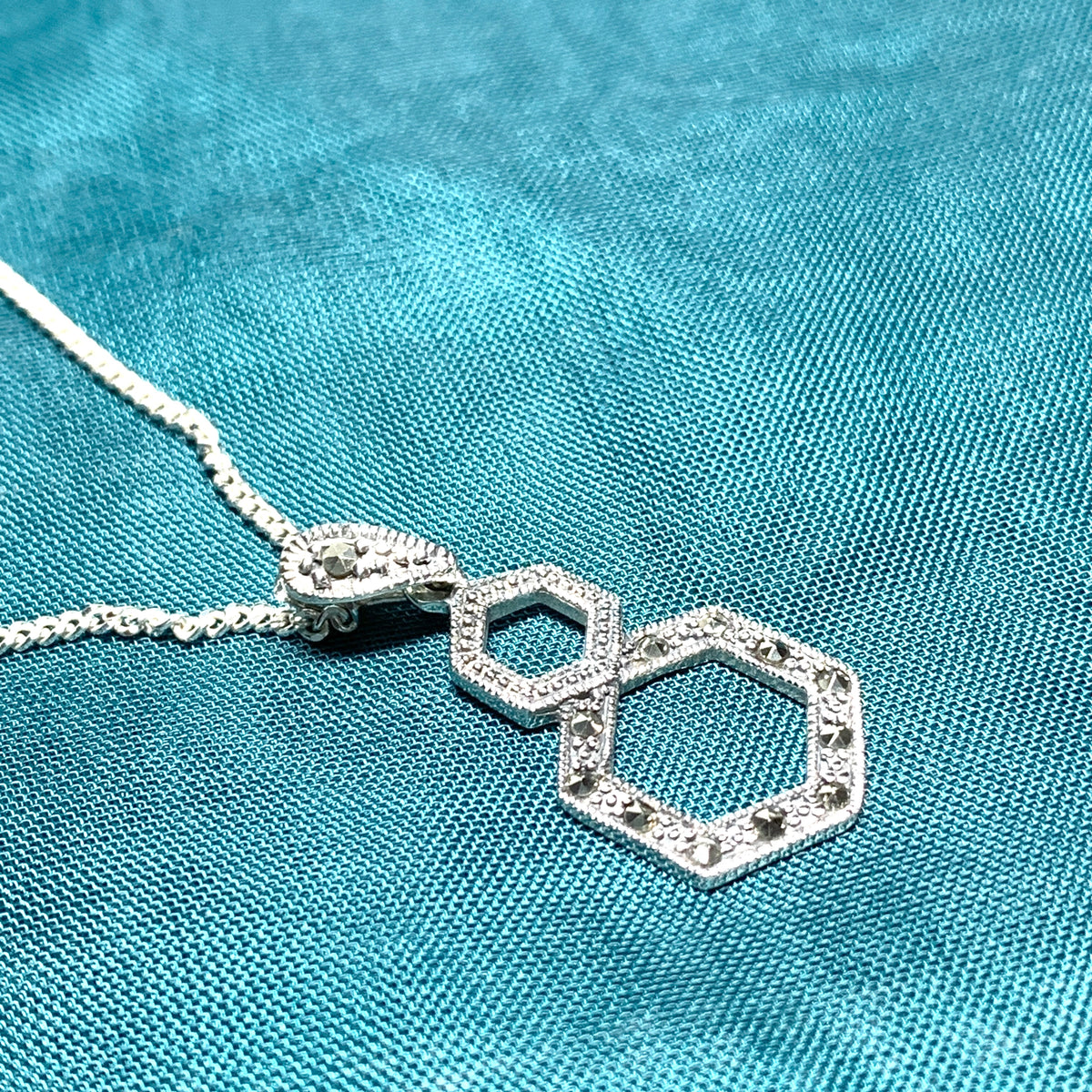 Marcasite Necklace Double Hexagon Sterling Silver