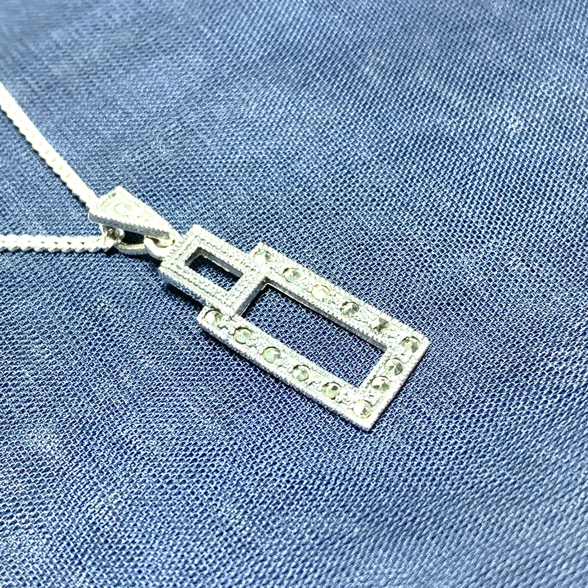 Marcasite Necklace Rectangle Shaped Sterling Silver