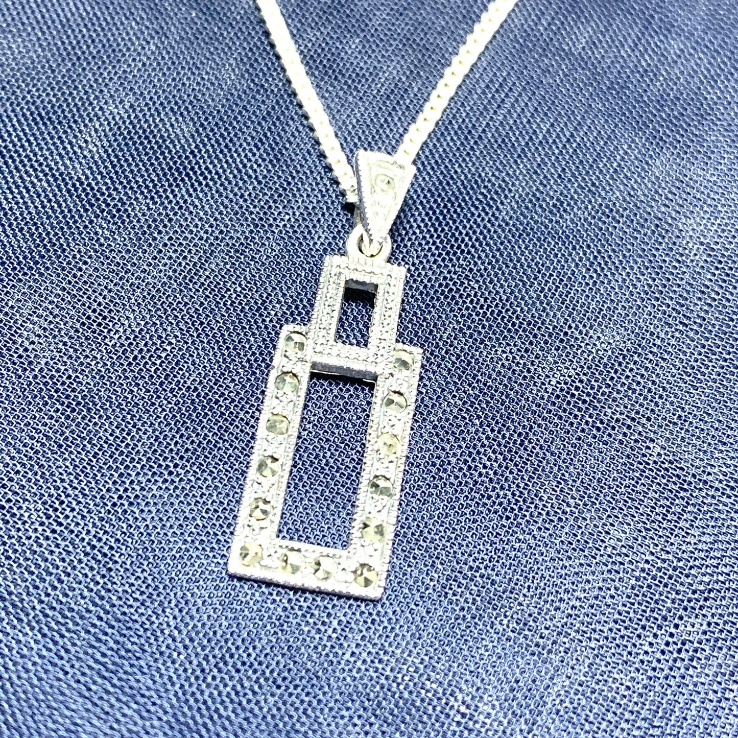 Marcasite Necklace Rectangle Shaped Sterling Silver