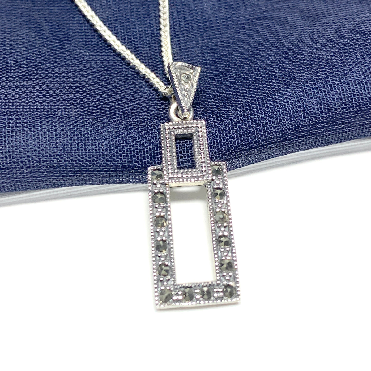 Marcasite Necklace Rectangle Shaped Sterling Silver