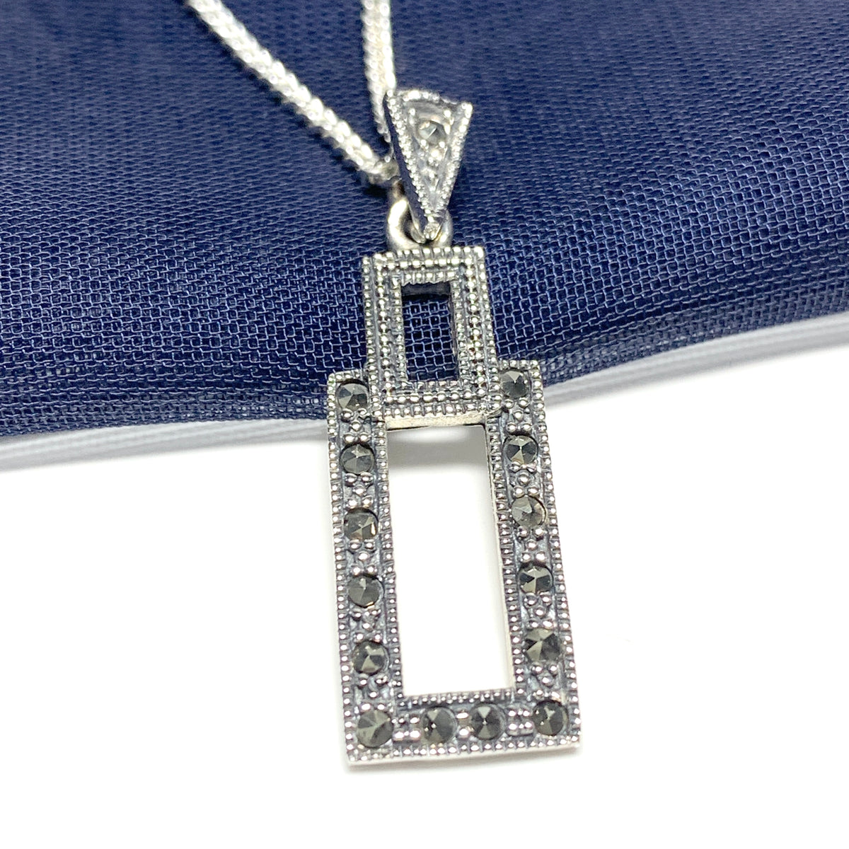 Marcasite Necklace Rectangle Shaped Sterling Silver