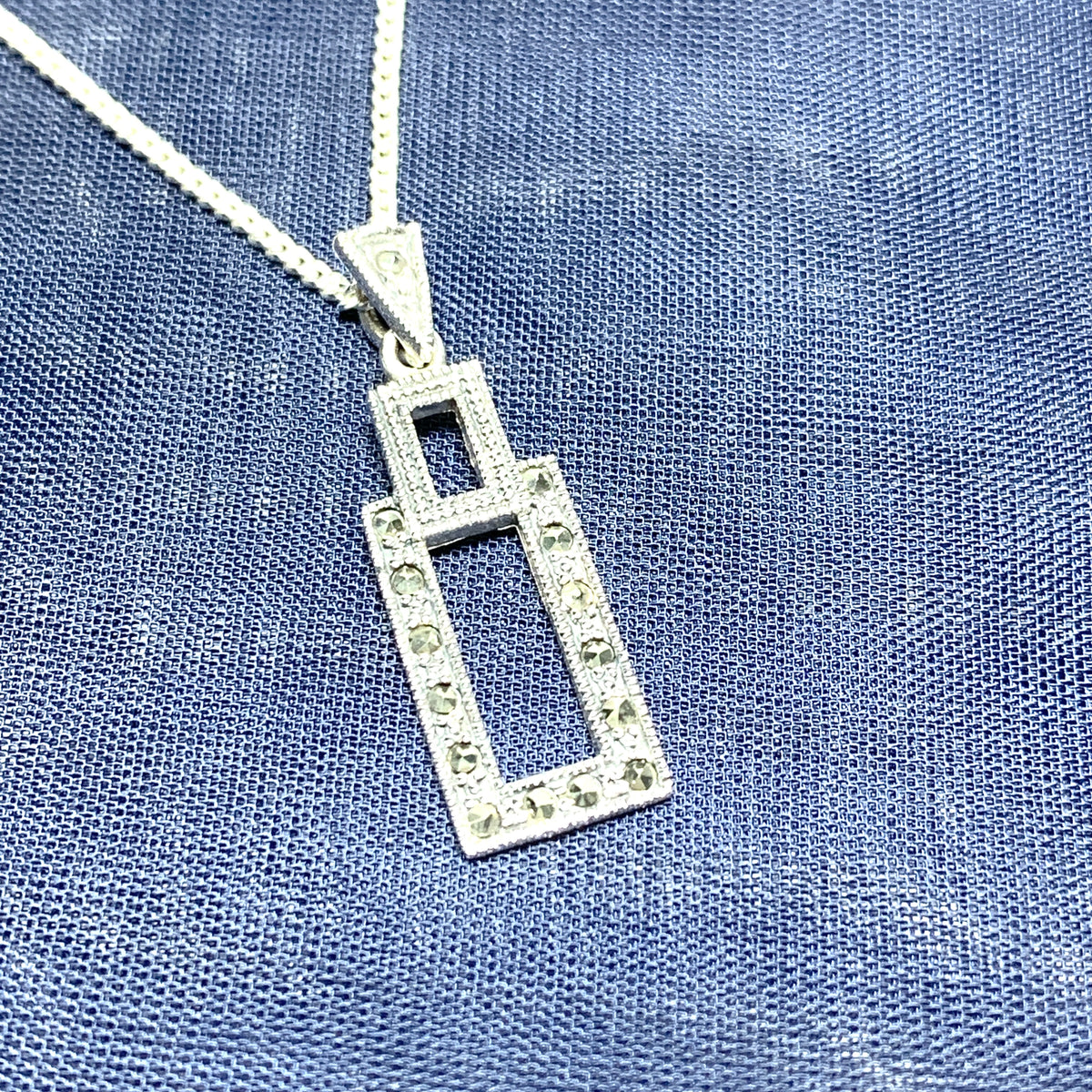 Marcasite Necklace Rectangle Shaped Sterling Silver