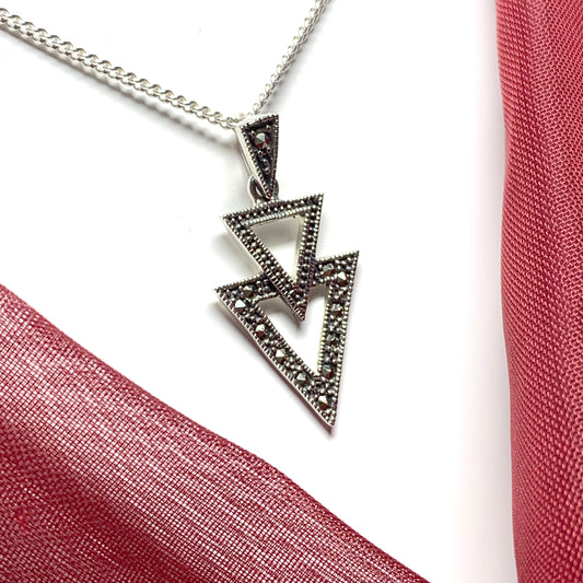 Marcasite triangle shaped sterling silver necklace
