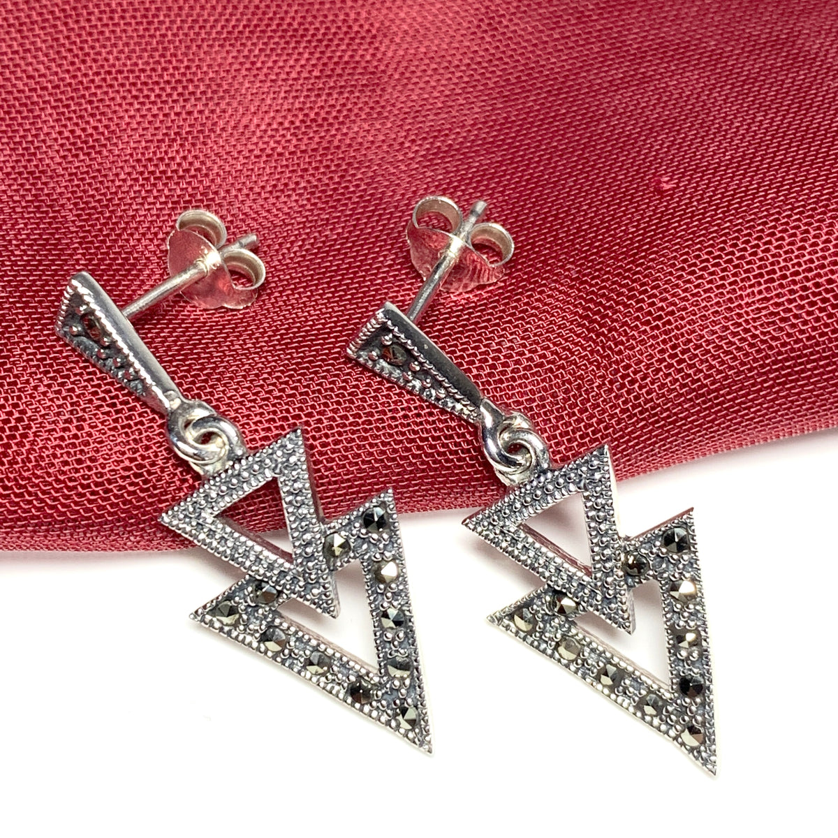 Marcasite Triangle Shaped Sterling Silver Drop Earrings