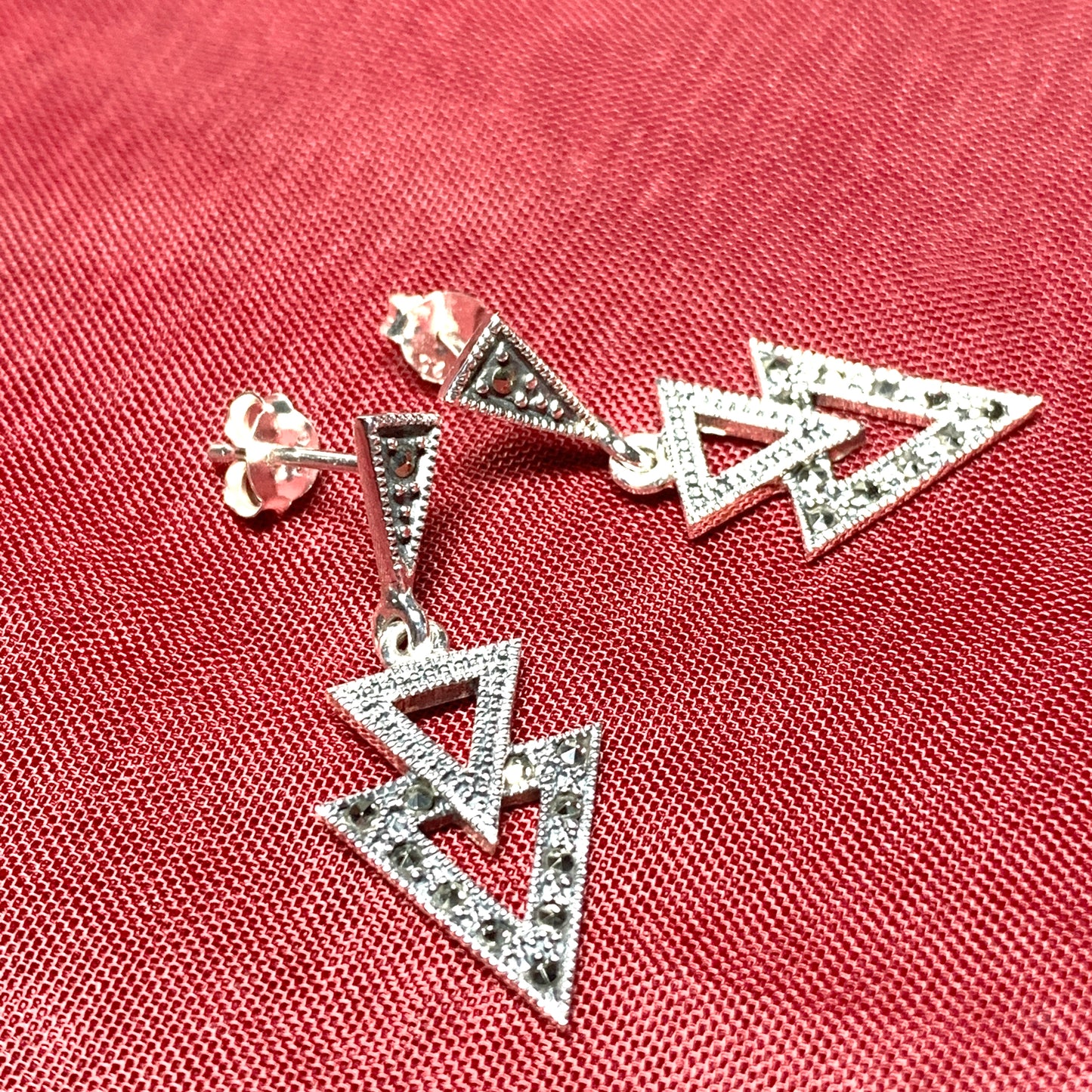 Marcasite Triangle Shaped Sterling Silver Earrings