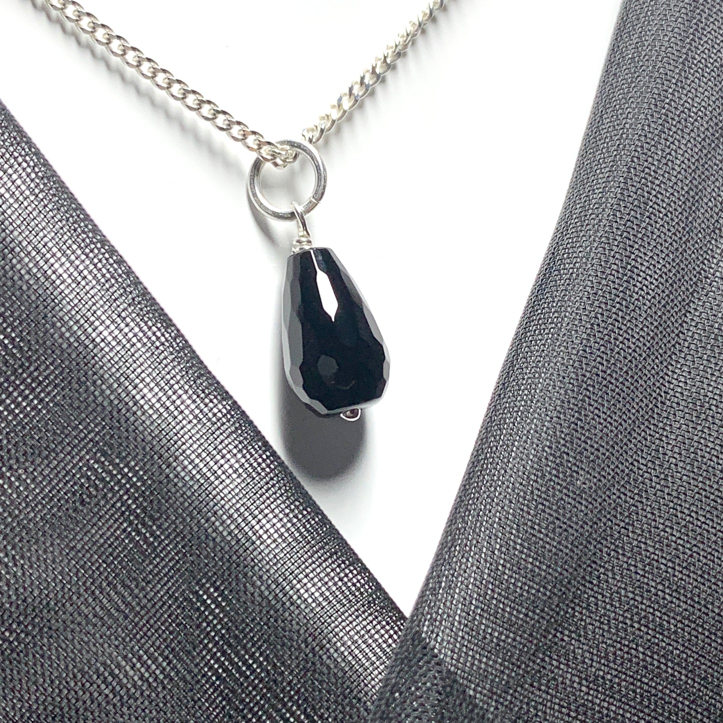 Tear Drop Silver Pear Shaped Onyx Necklace Pendant