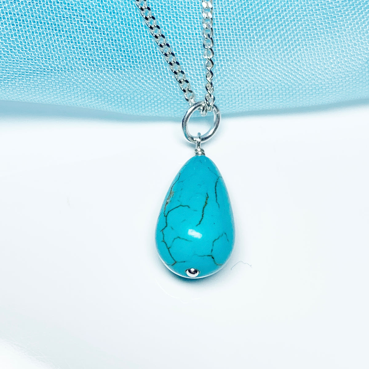 Medium Turquoise Peardrop Sterling Silver Necklace