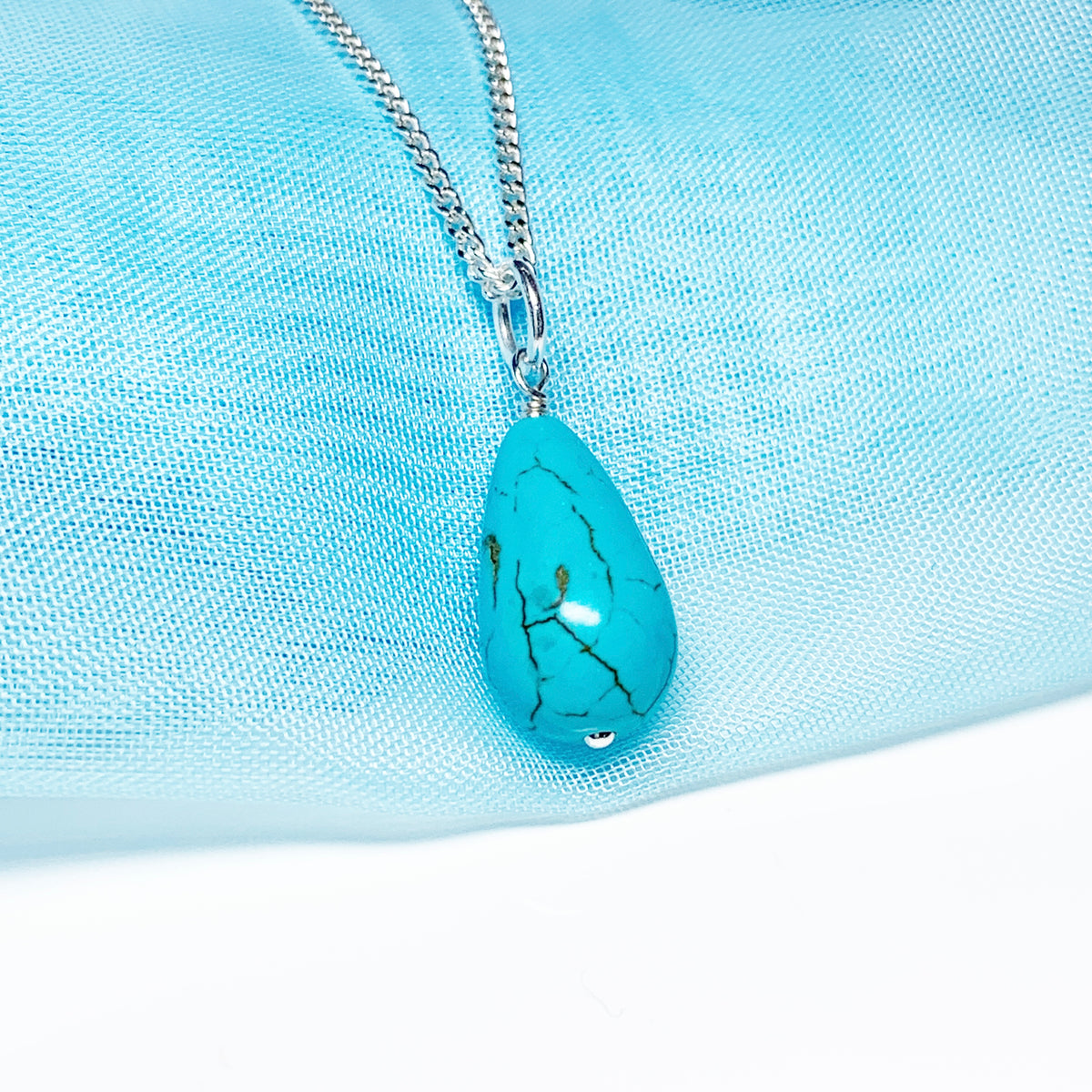 Medium Turquoise Peardrop Sterling Silver Necklace