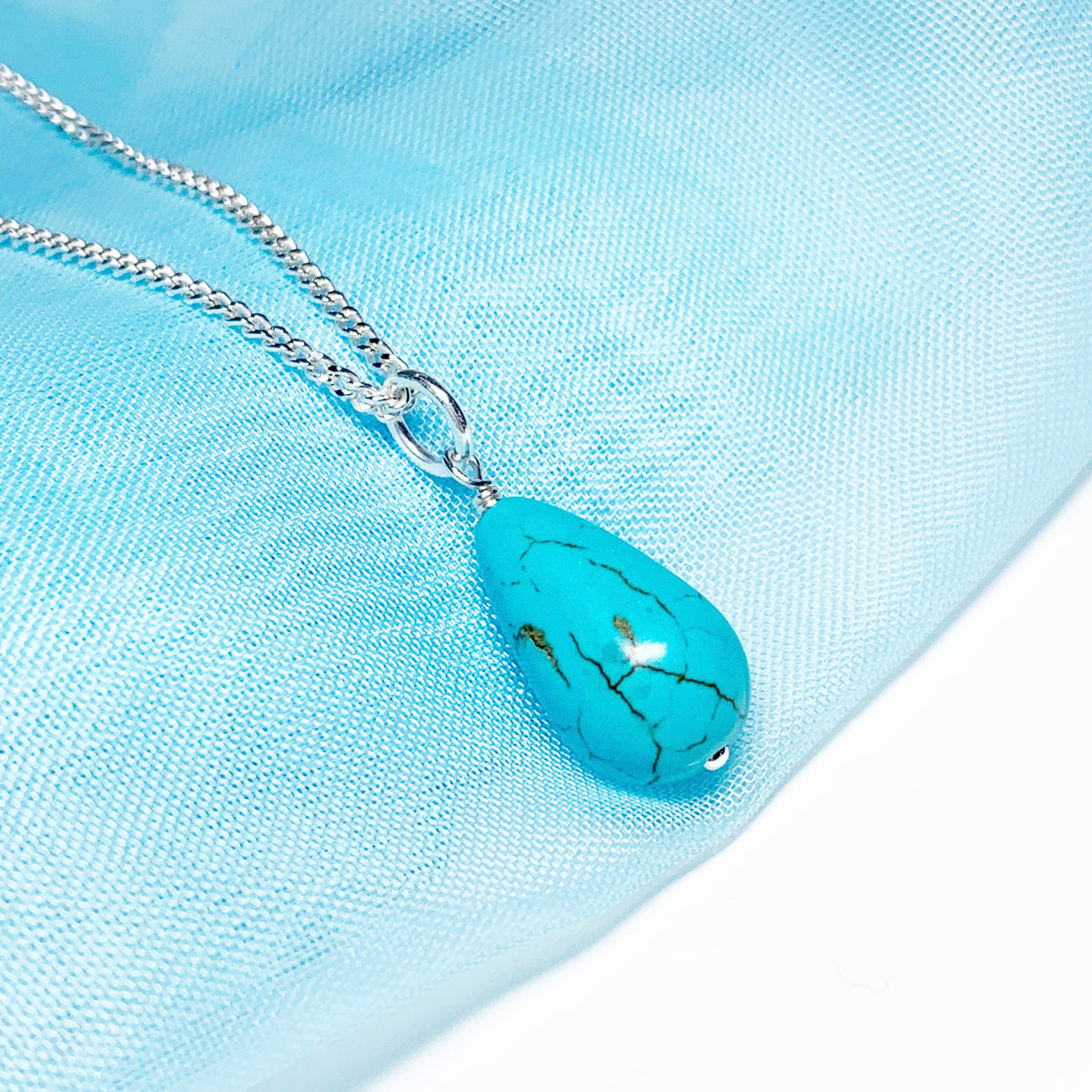 Medium Turquoise Peardrop Sterling Silver Necklace