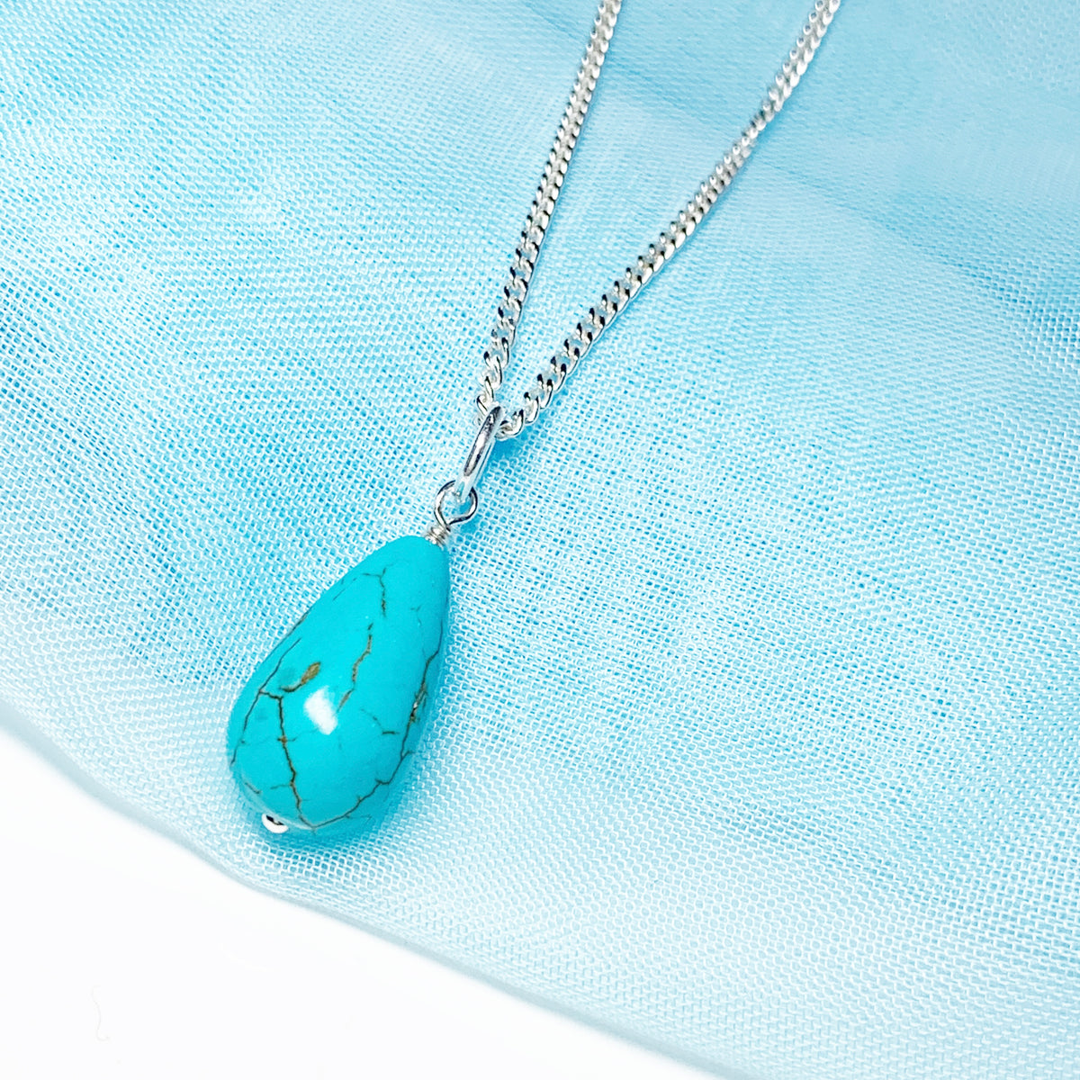 Medium Turquoise Peardrop Sterling Silver Necklace