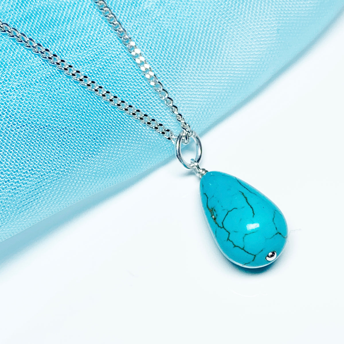 Medium Turquoise Peardrop Sterling Silver Necklace