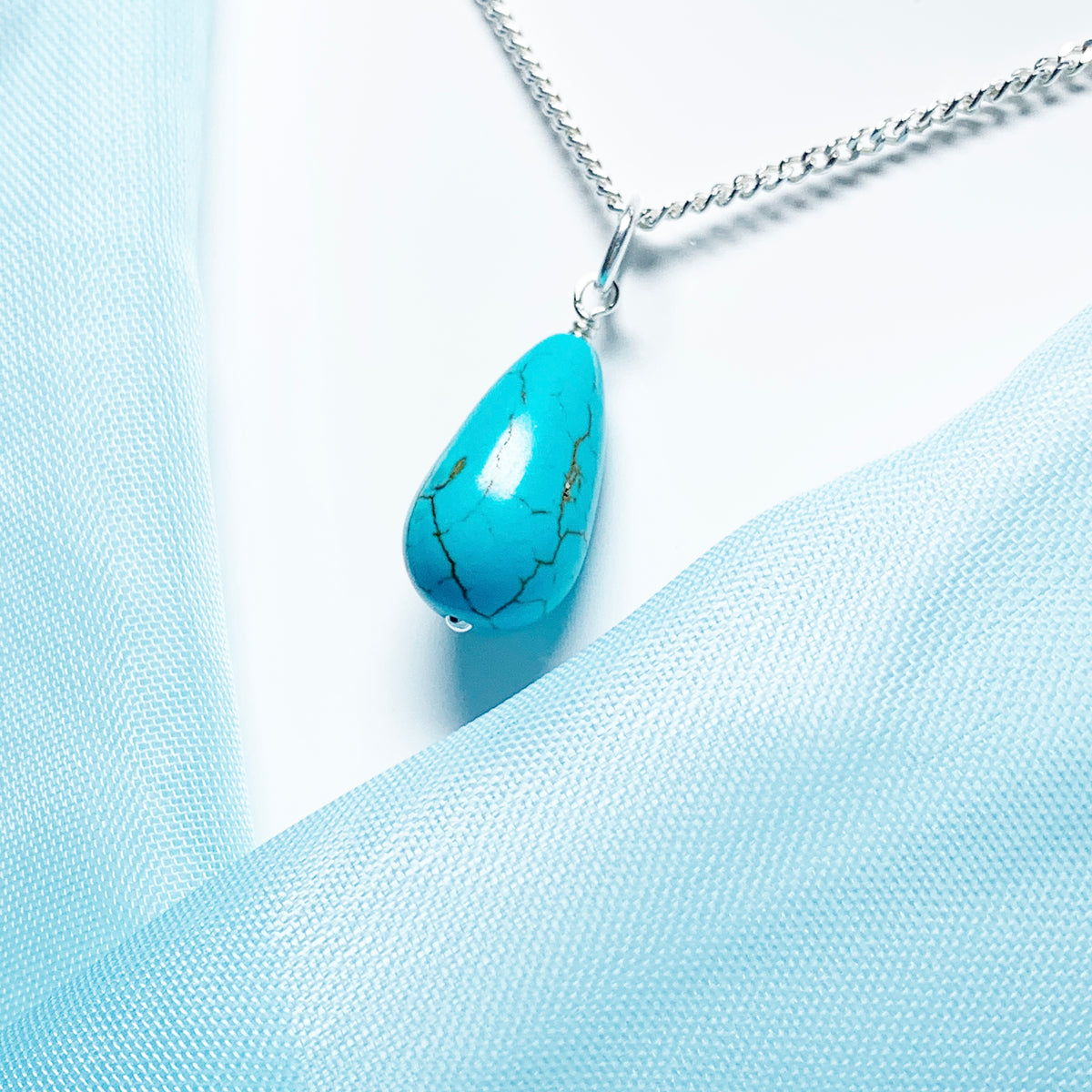 Medium Turquoise Peardrop Sterling Silver Necklace