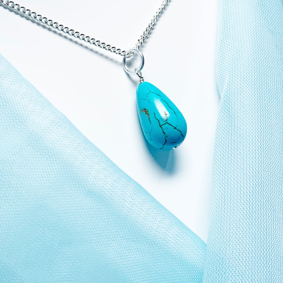 Medium Turquoise Peardrop Sterling Silver Necklace