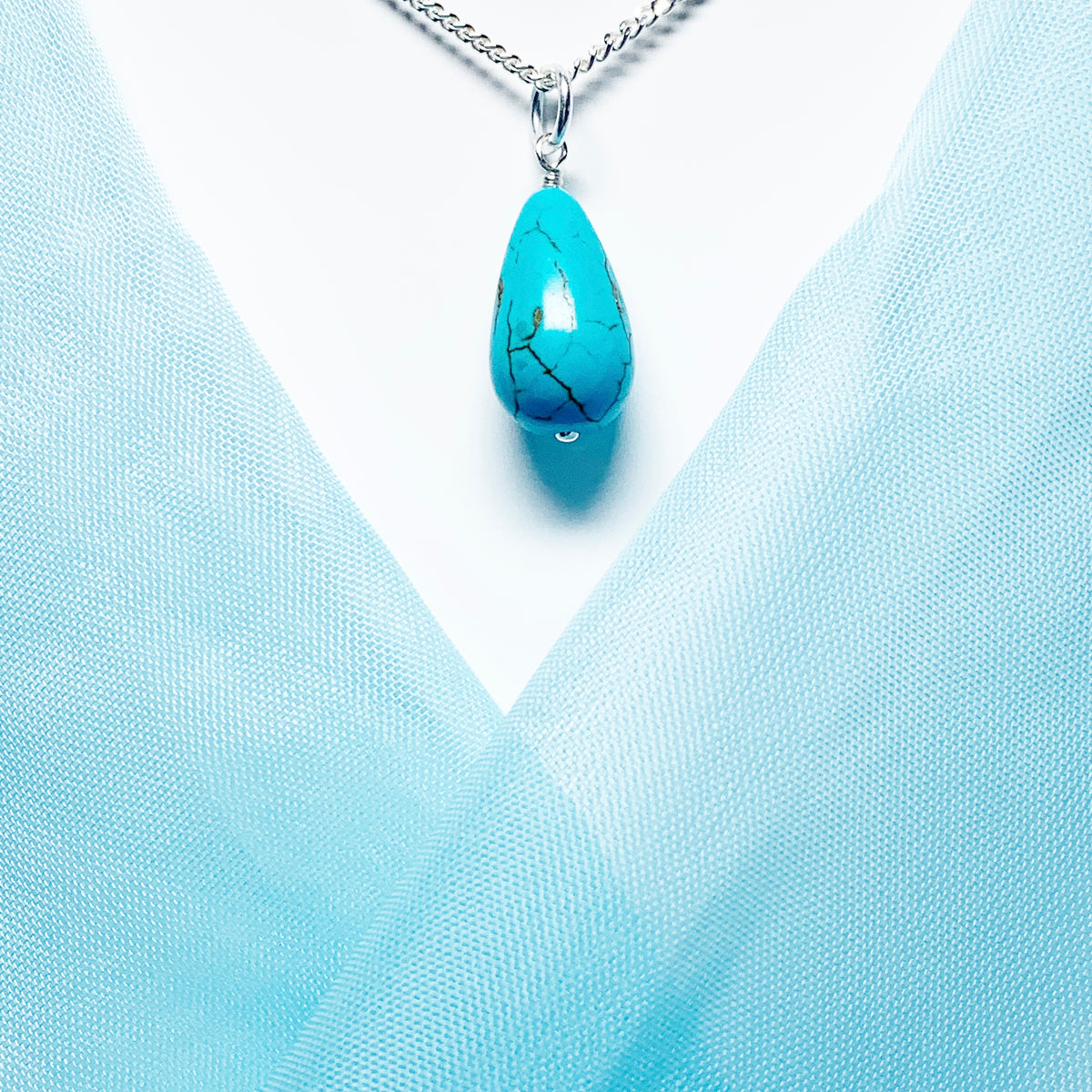 Medium Turquoise Peardrop Sterling Silver Necklace