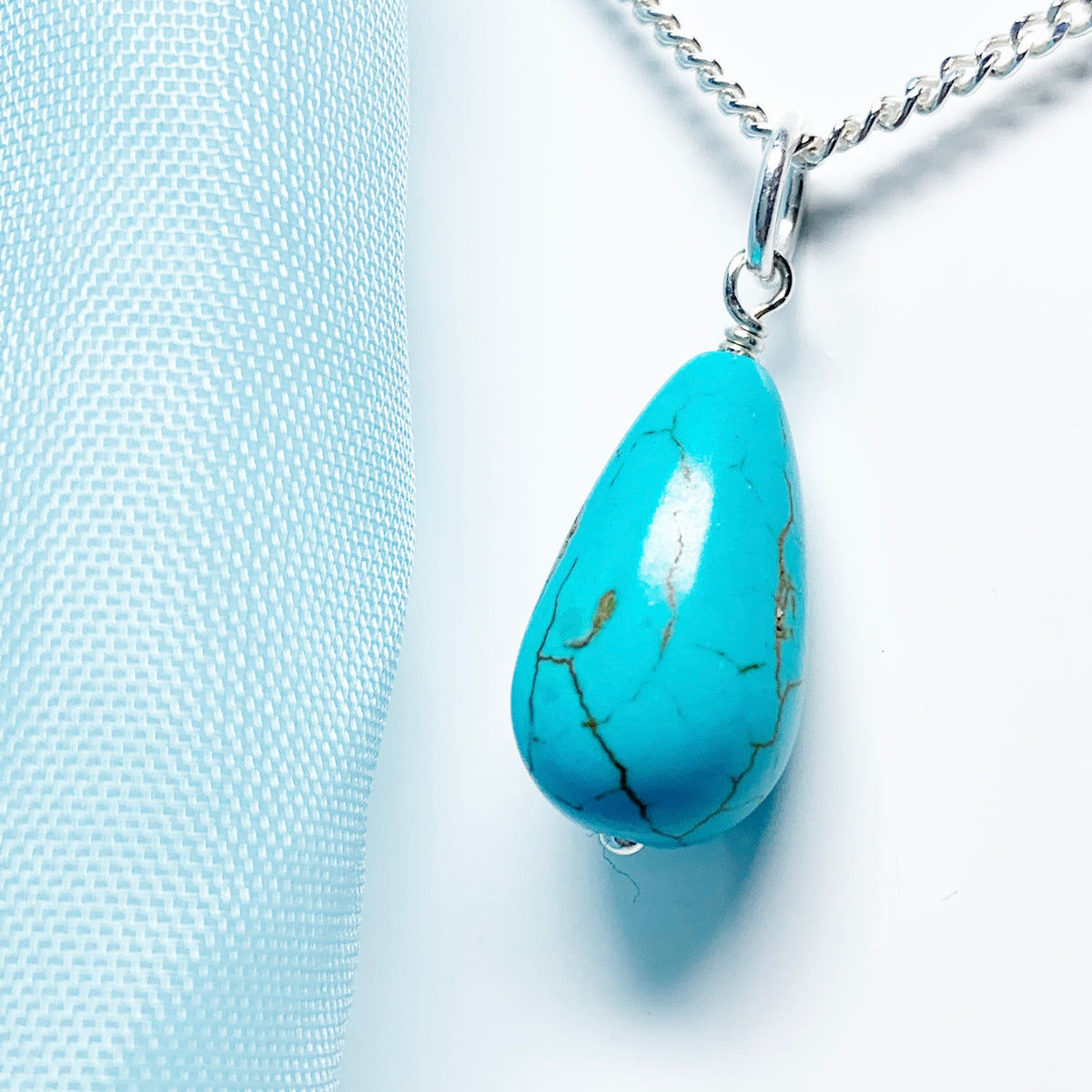 Medium Turquoise Peardrop Sterling Silver Necklace