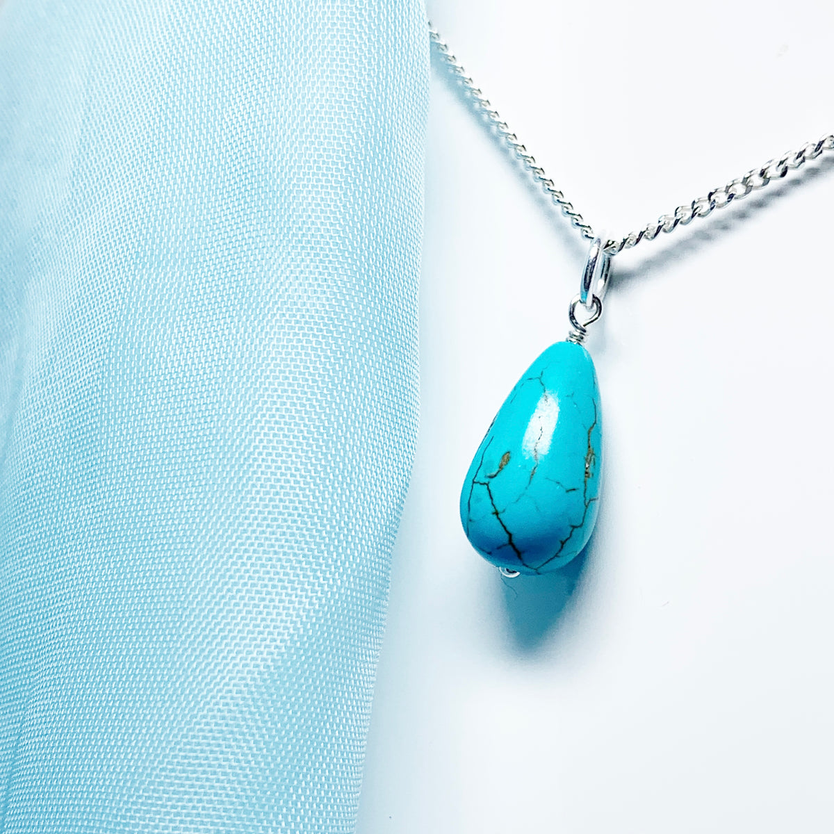 Medium Turquoise Peardrop Sterling Silver Necklace