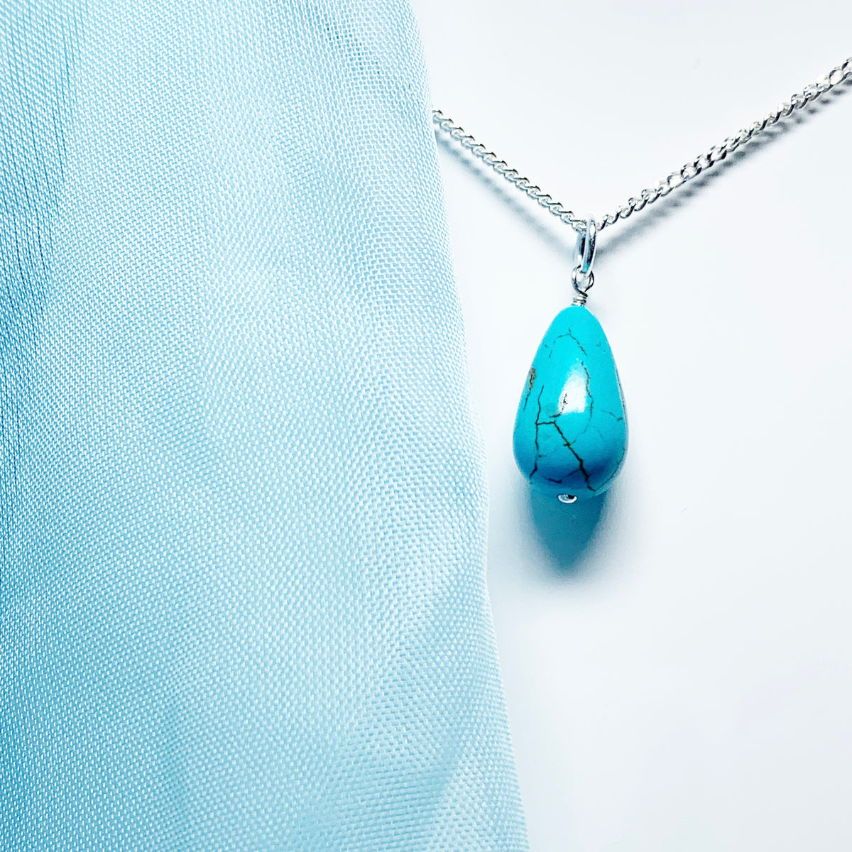 Medium Turquoise Peardrop Sterling Silver Necklace