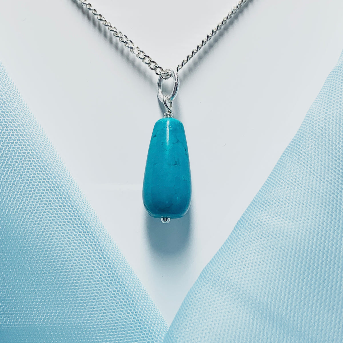 Medium Turquoise Peardrop Sterling Silver Necklace