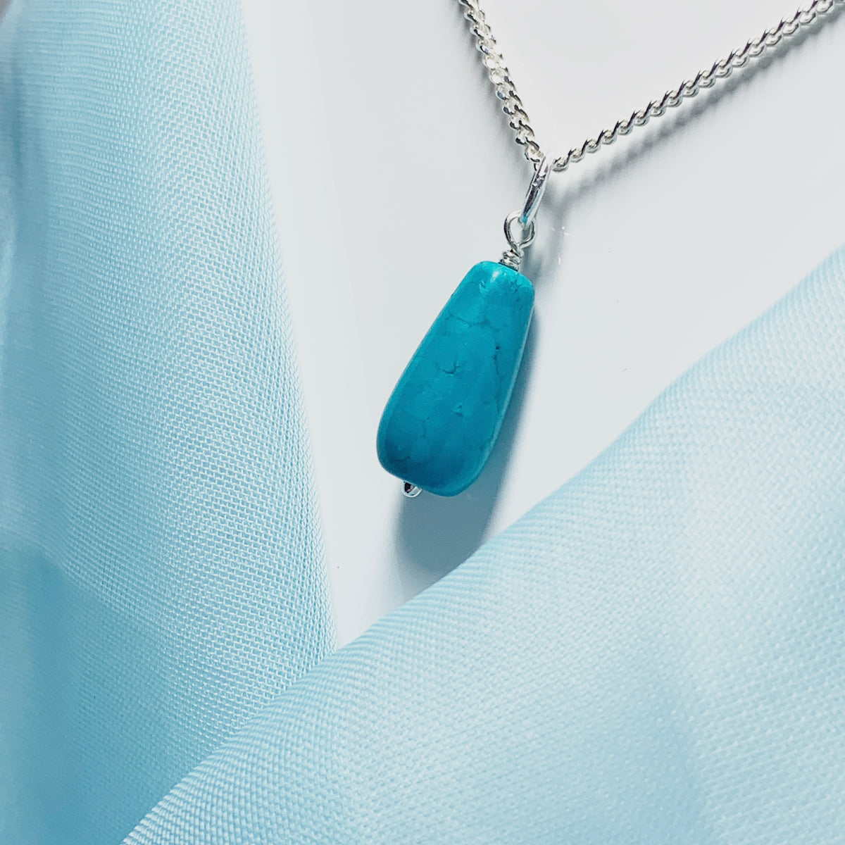Medium Turquoise Peardrop Sterling Silver Necklace