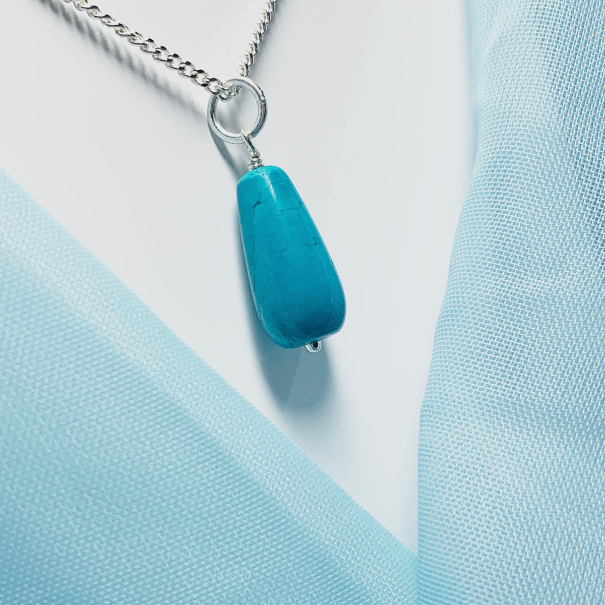 Medium Turquoise Peardrop Sterling Silver Necklace