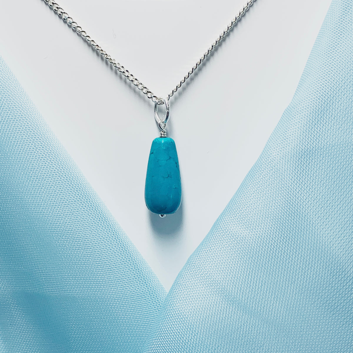 Medium Turquoise Peardrop Sterling Silver Necklace