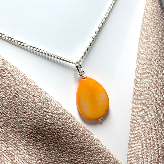 Orange Mother of Pearl Balloon Sterling Silver Necklace