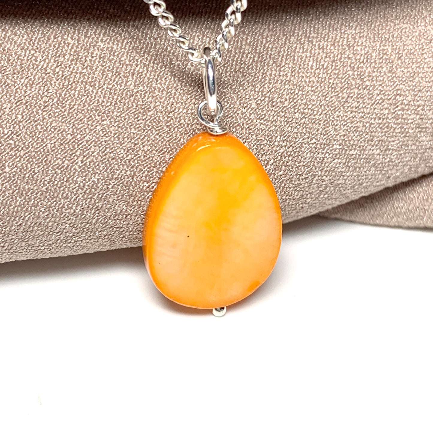 Orange Mother of Pearl Balloon Sterling Silver Necklace