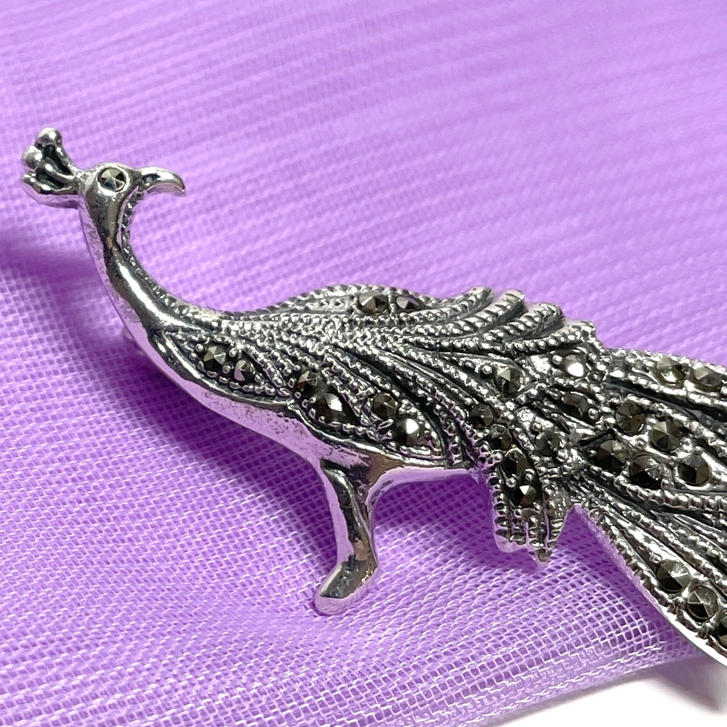 Peacock marcasite brooch sterling silver