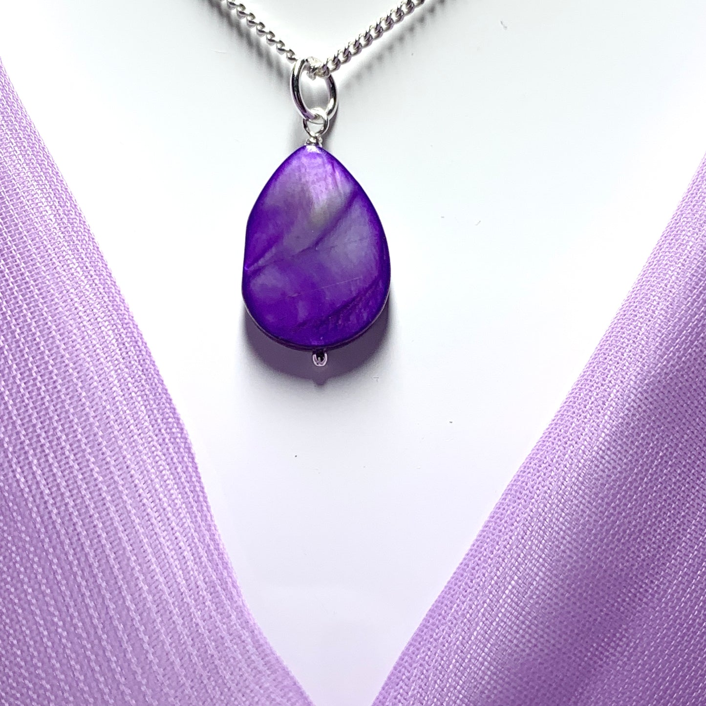 Purple Mother of Pearl Balloon Sterling Silver Necklace