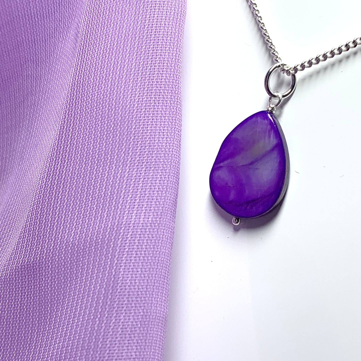Purple Mother of Pearl Balloon Sterling Silver Necklace