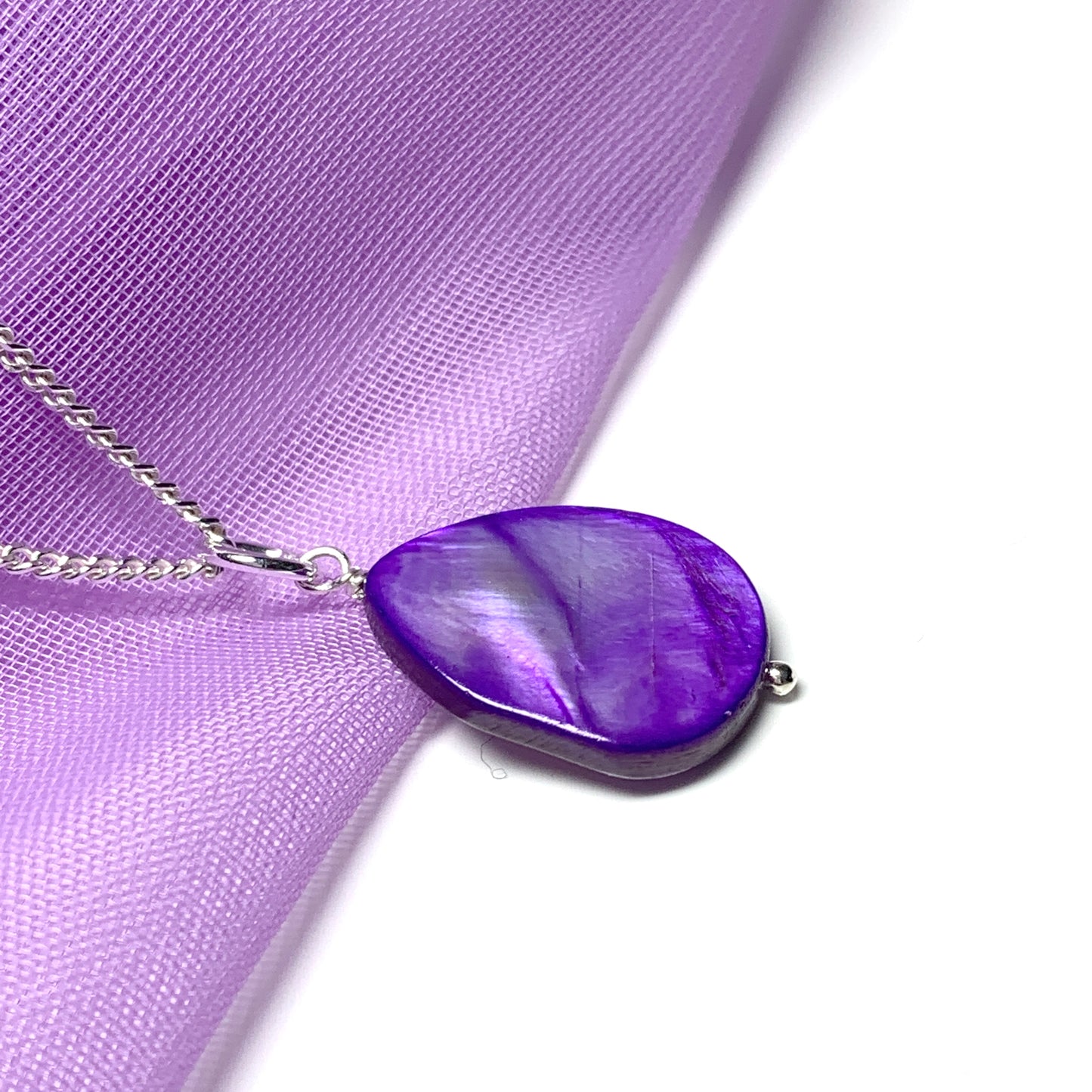 Purple Mother of Pearl Balloon Sterling Silver Necklace