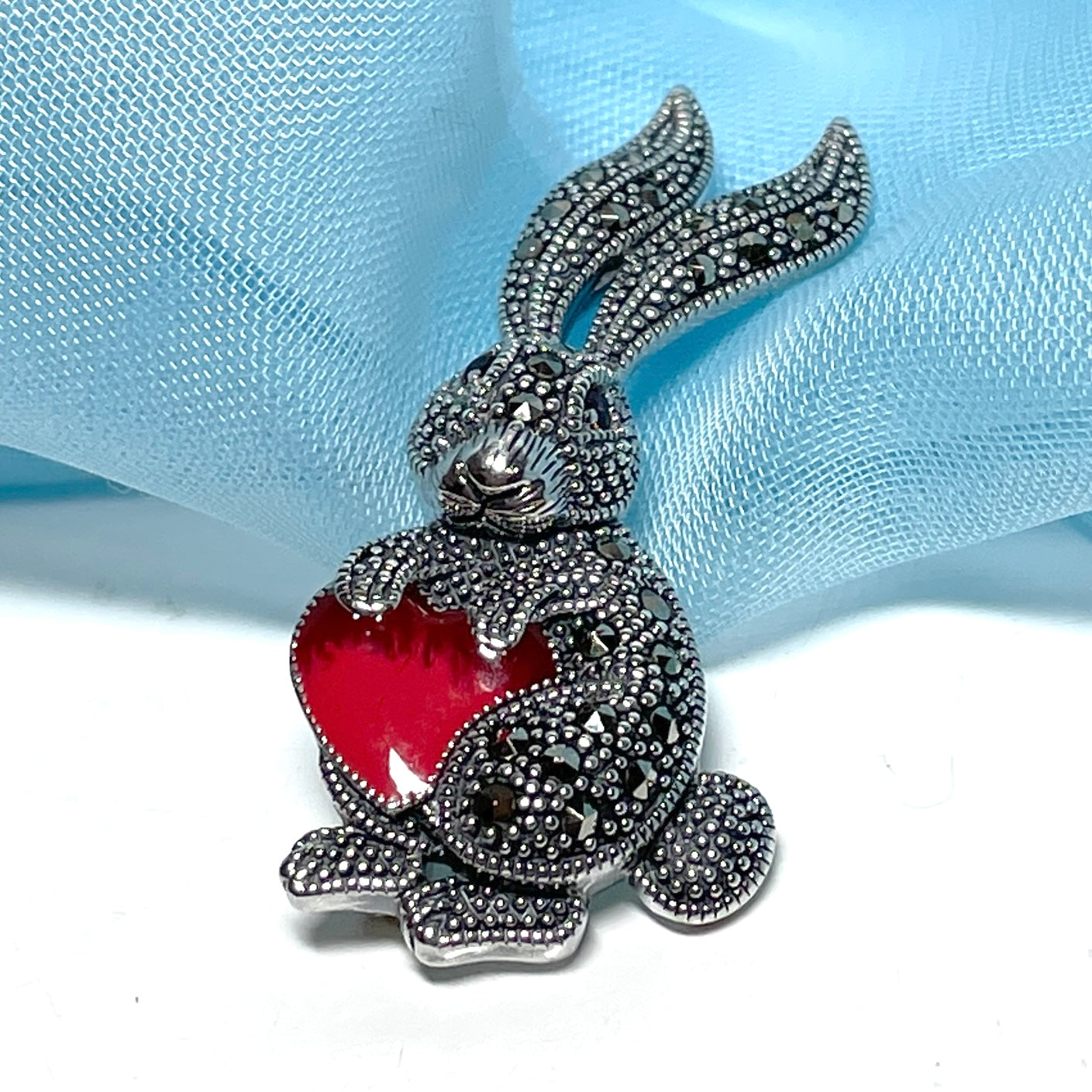 Sterling silver rabbit brooch necklace