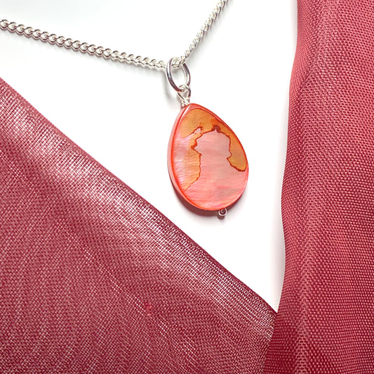 Red Mother of Pearl Balloon Sterling Silver Necklace