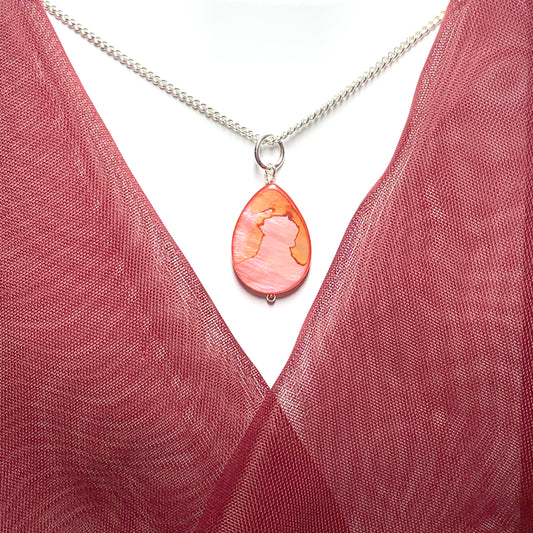 Red Mother of Pearl Balloon Sterling Silver Necklace