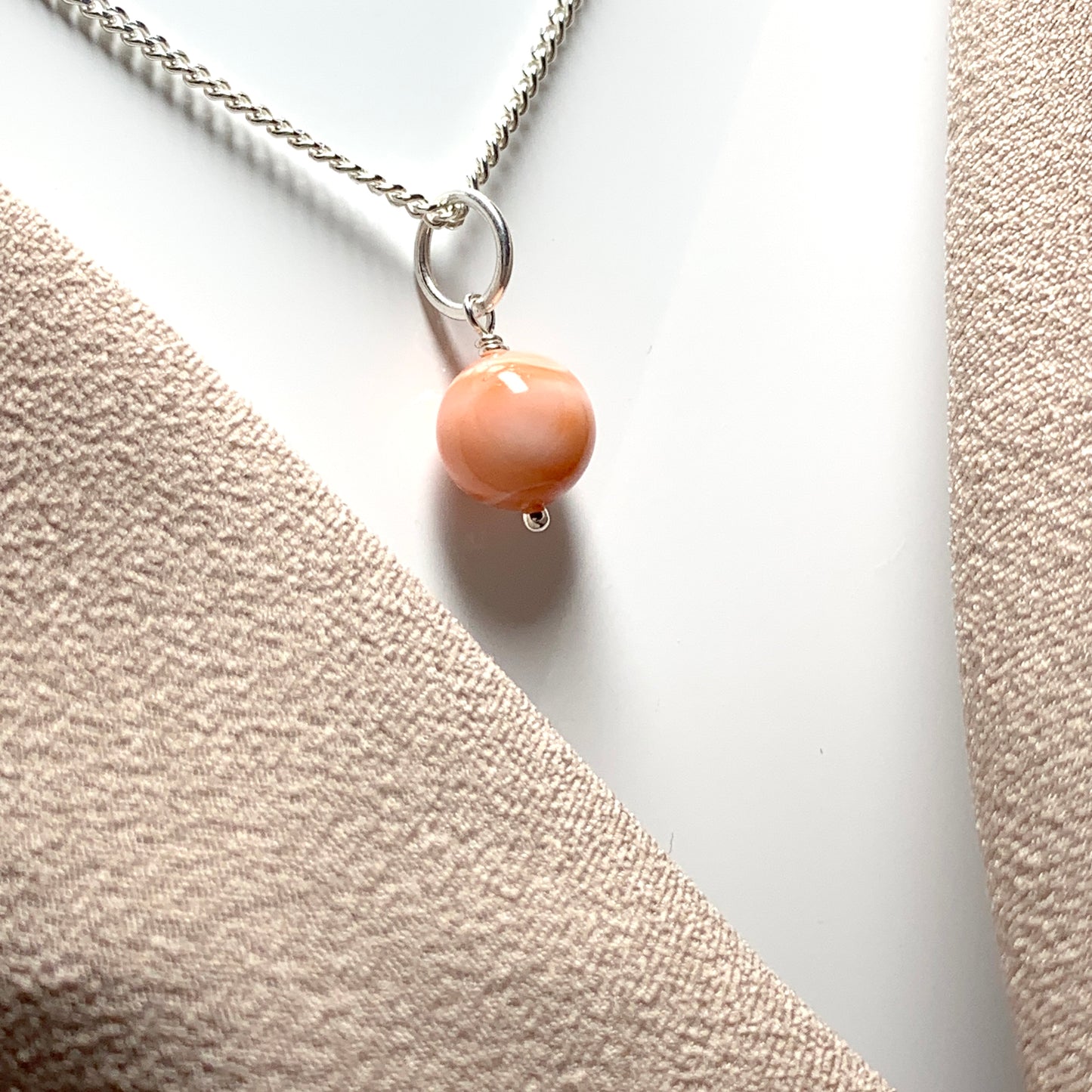 Round Coral Sterling Silver Necklace Pendant