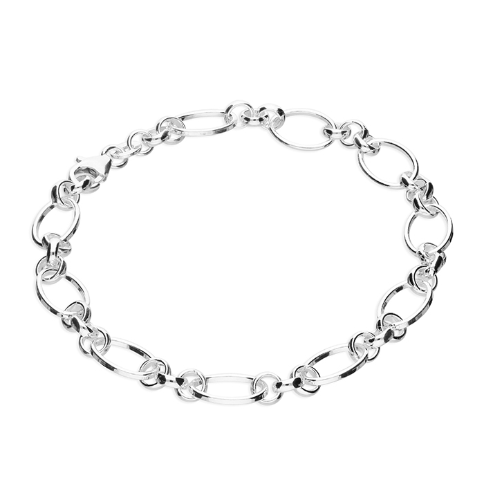 Bracelet fancy open link oval and circle sterling silver