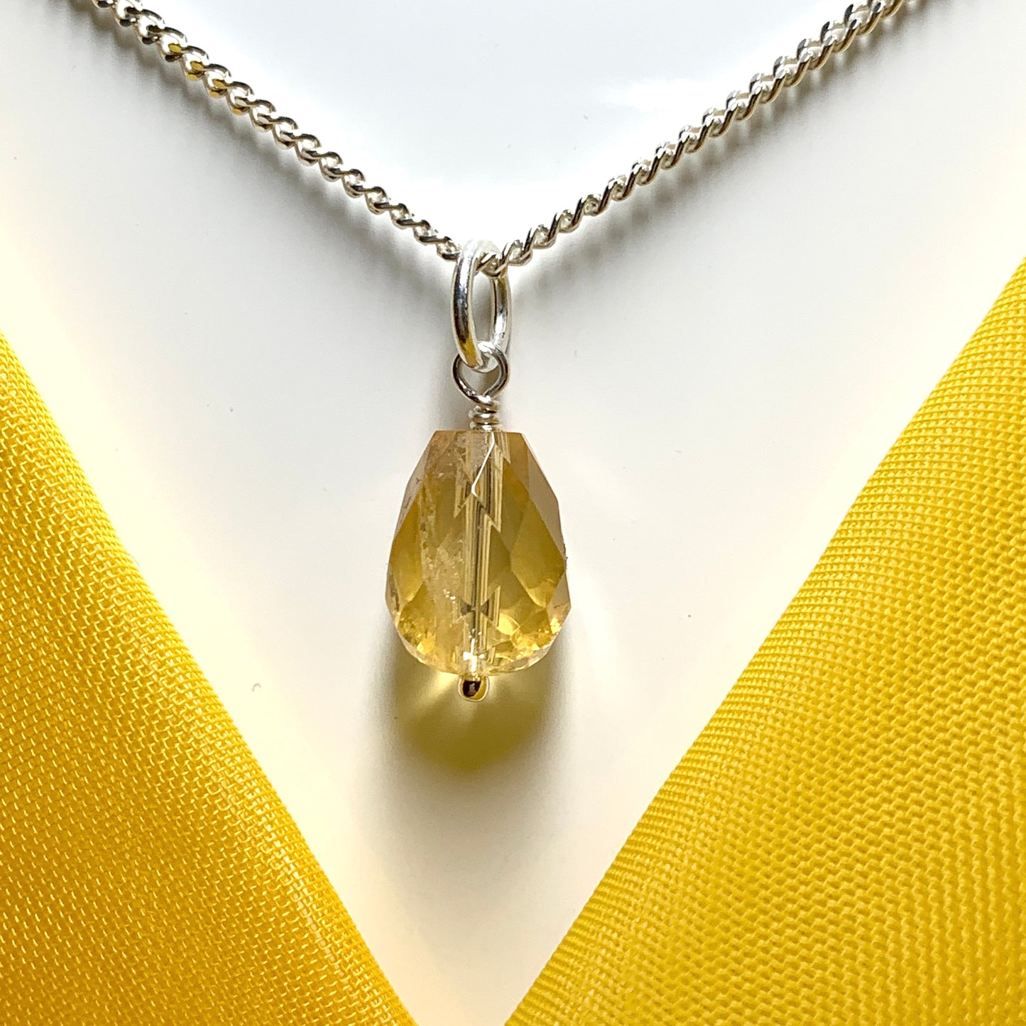 Small Tear Drop Silver Pear Shaped Citrine Necklace Pendent