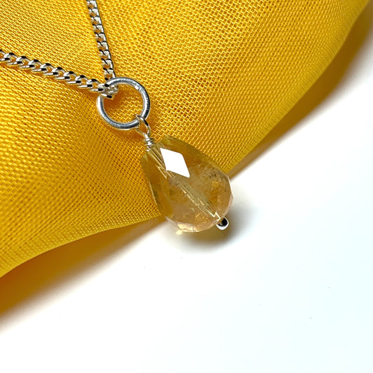 Small Tear Drop Silver Pear Shaped Citrine Necklace Pendant