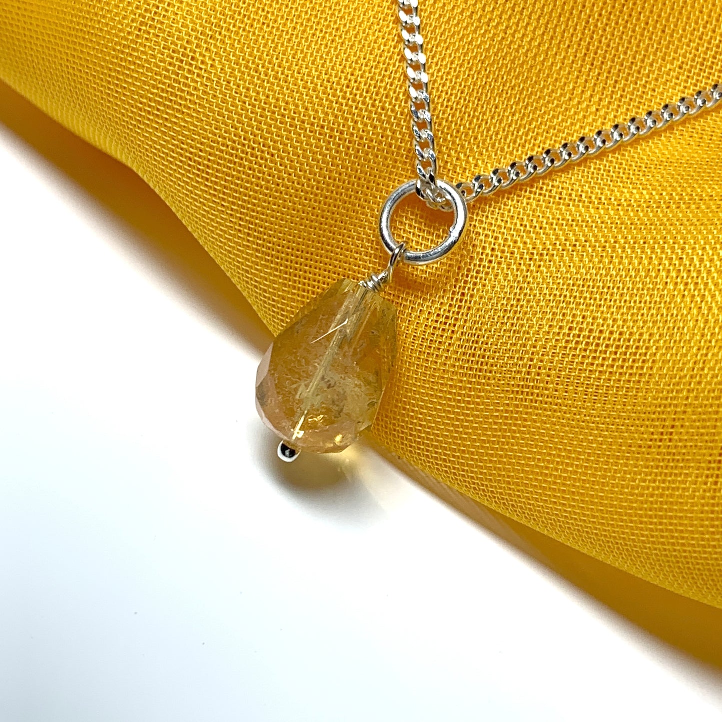 Small Tear Drop Silver Pear Shaped Citrine Necklace Pendant